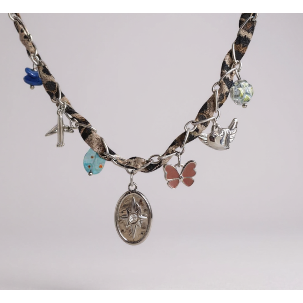 Collier charms papillon et boussole argenté en acier inoxydable | Gaou Bijoux