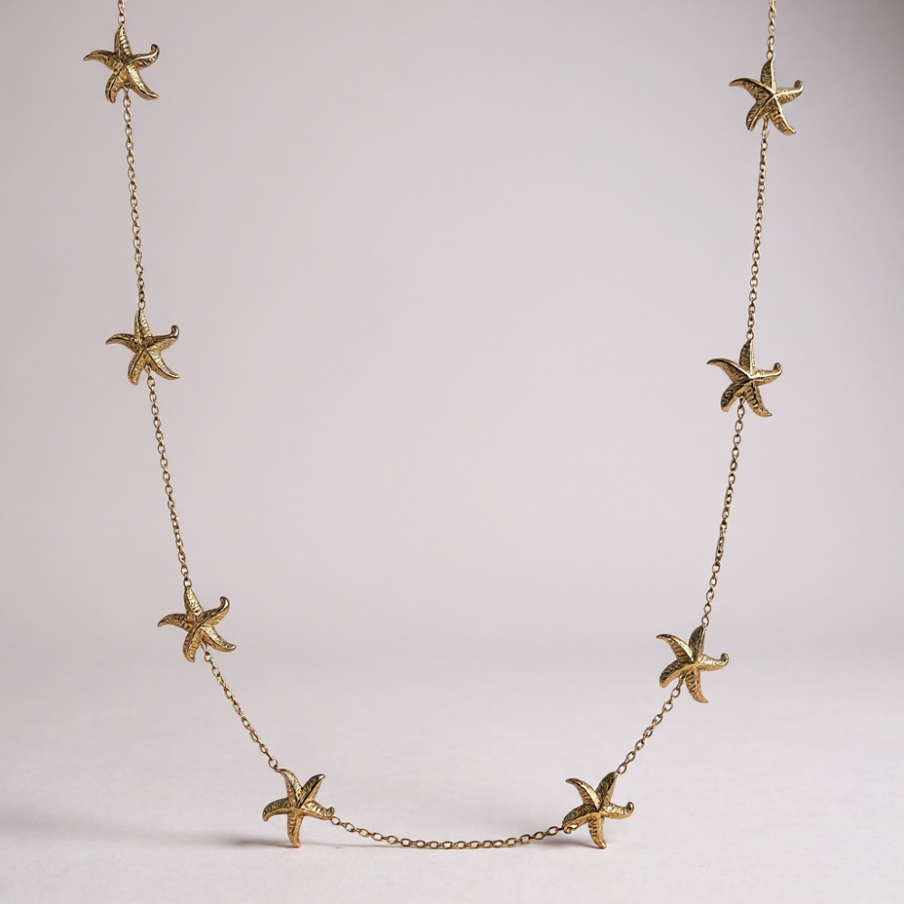 Collier sautoir étoiles de mer acier inoxydable doré | Gaou Bijoux