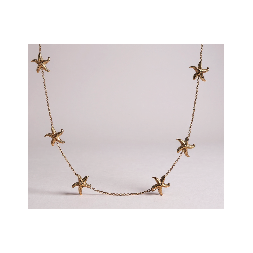 Collier sautoir étoiles de mer acier inoxydable doré | Gaou Bijoux