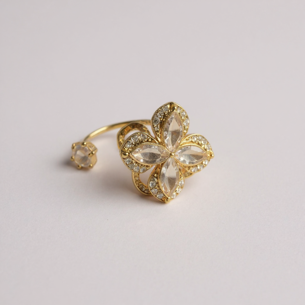 Bague anti-stress fleur cristaux acier inoxydable doré | Gaou Bijoux