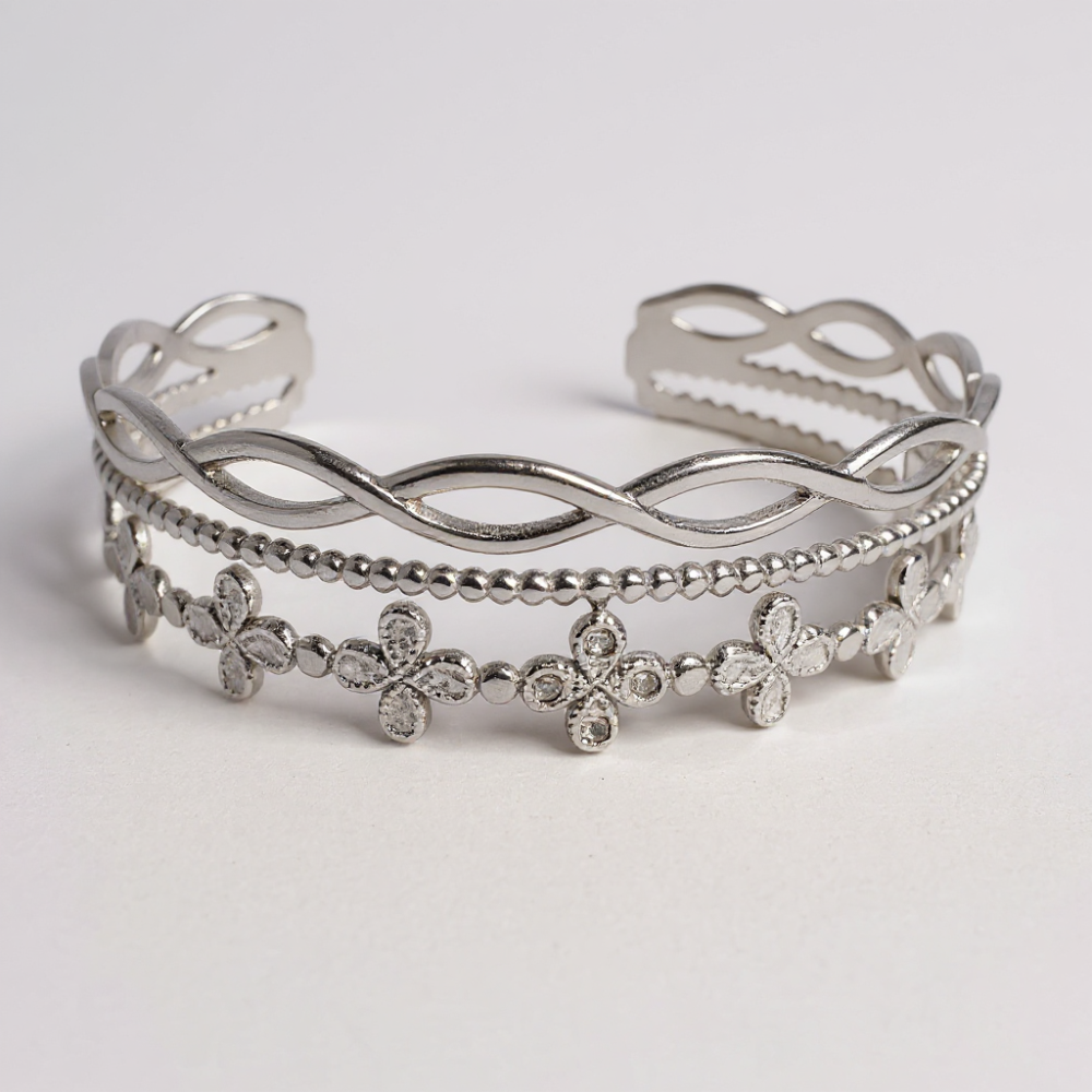 Jonc fleur double rang acier inoxydable argenté ou doré | Gaou Bijoux