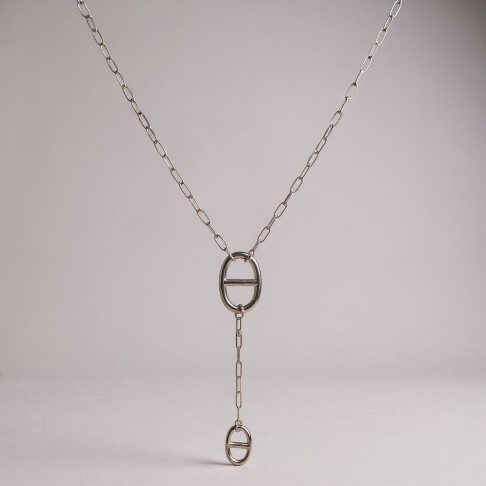 Collier long maillons ajourés acier inoxydable argenté | Gaou Bijoux