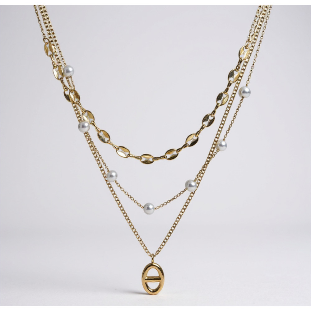 Collier multi-rangs perles et maille marine – bijoux acier inoxydable | Gaou Bijoux