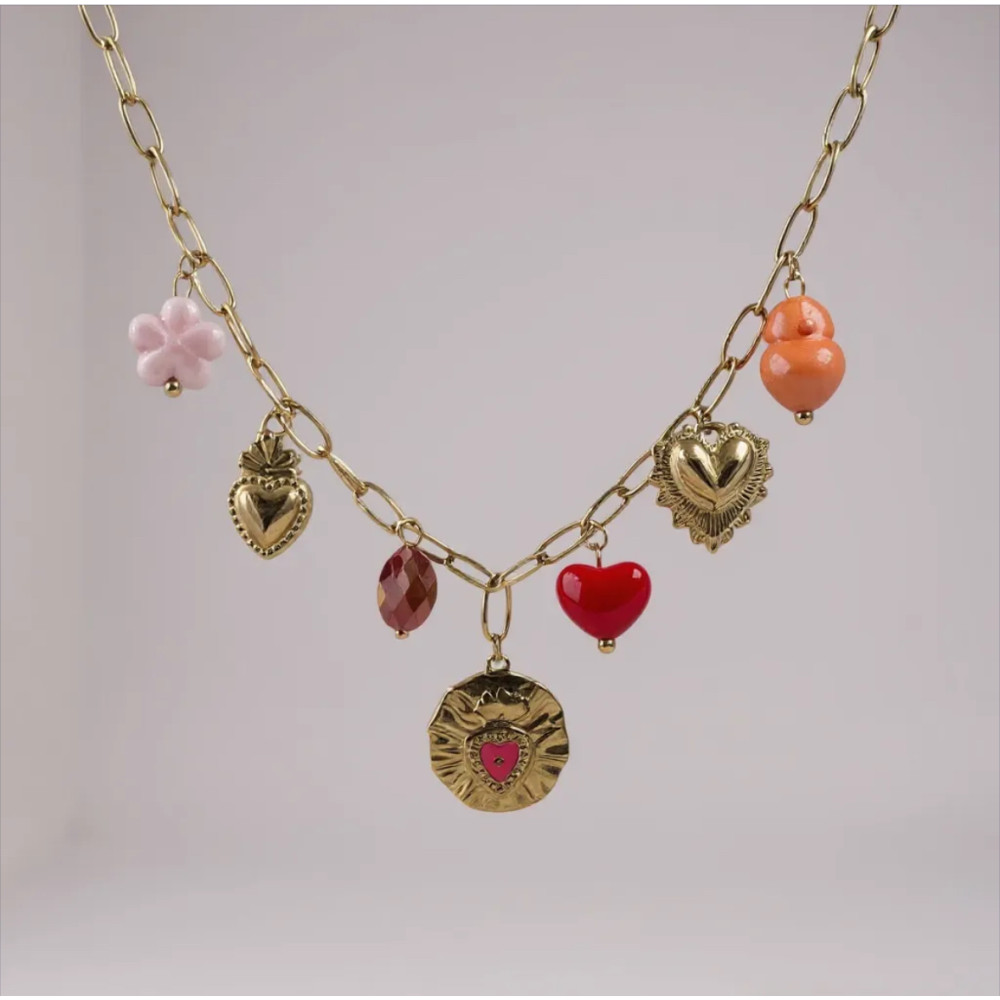 Collier charms multicolore avec cœurs et fleurs | Gaou Bijoux