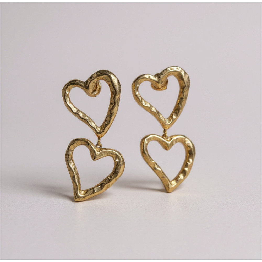 Boucles d’oreilles cœurs martelés dorés en acier inoxydable | Gaou Bijoux