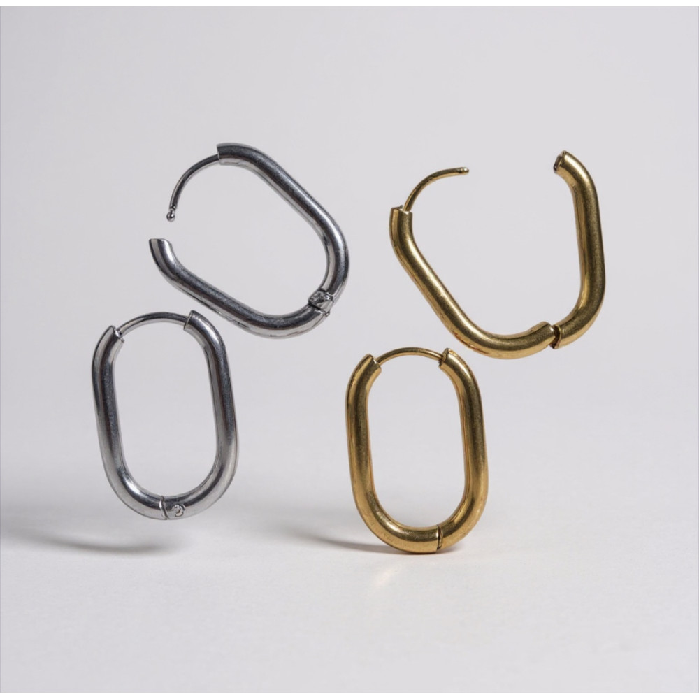 Boucles d’oreilles créoles rectangle dorées en acier inoxydable | Gaou Bijoux