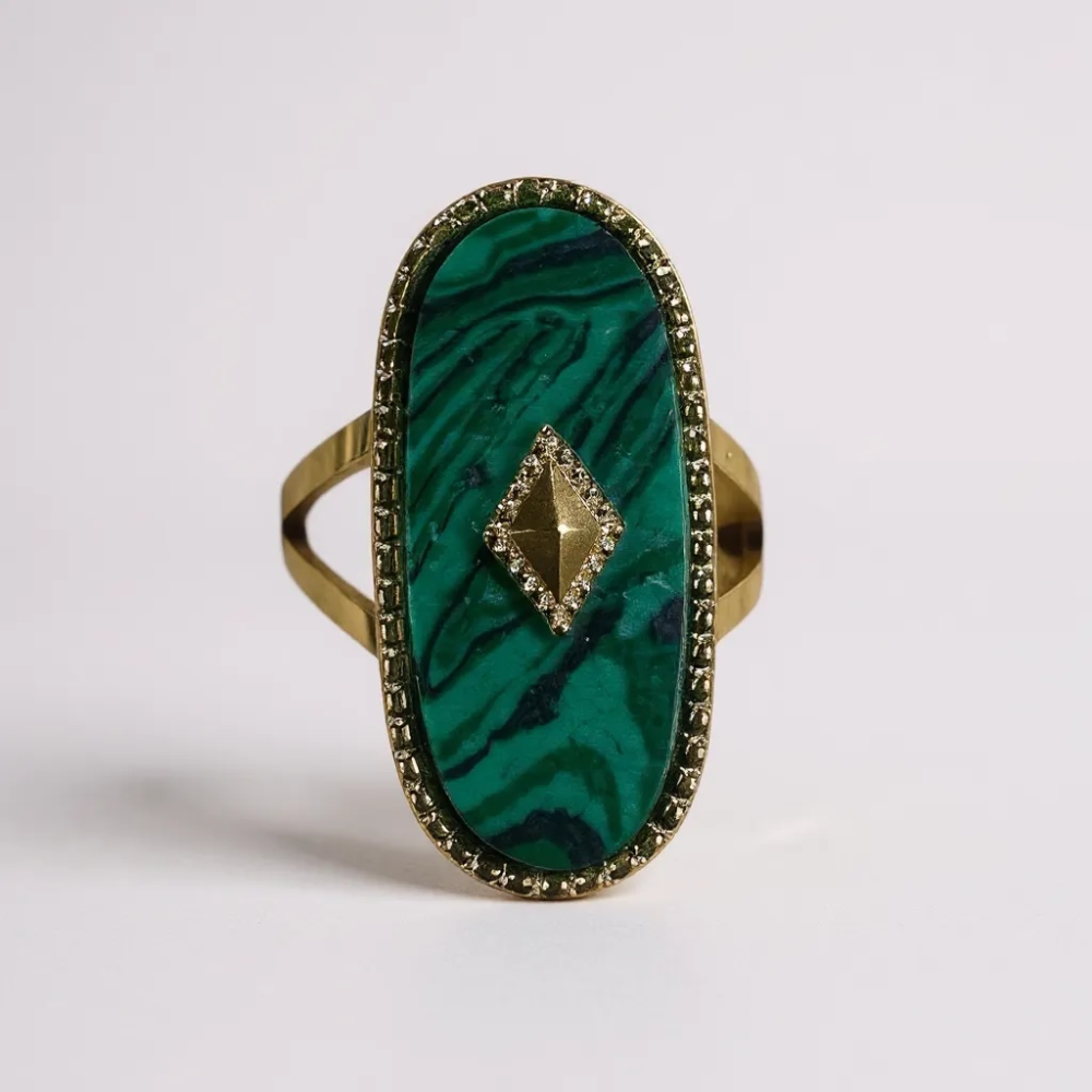 Bague Émeraude Royale dorée pierre verte | Gaou Bijoux