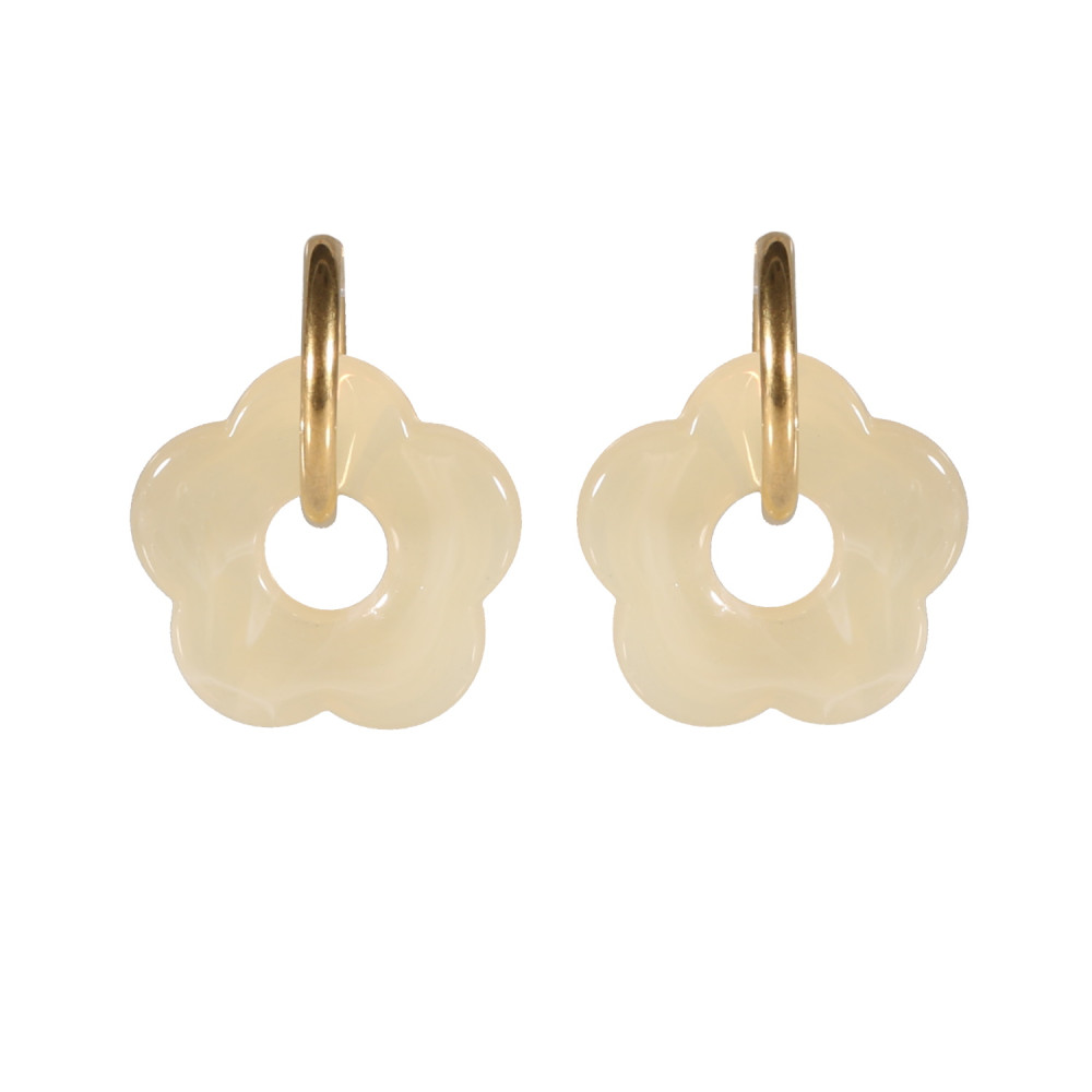 Boucles d’Oreilles Créole Fleurs Résine – bijoux acier inoxydable | Gaou Bijoux