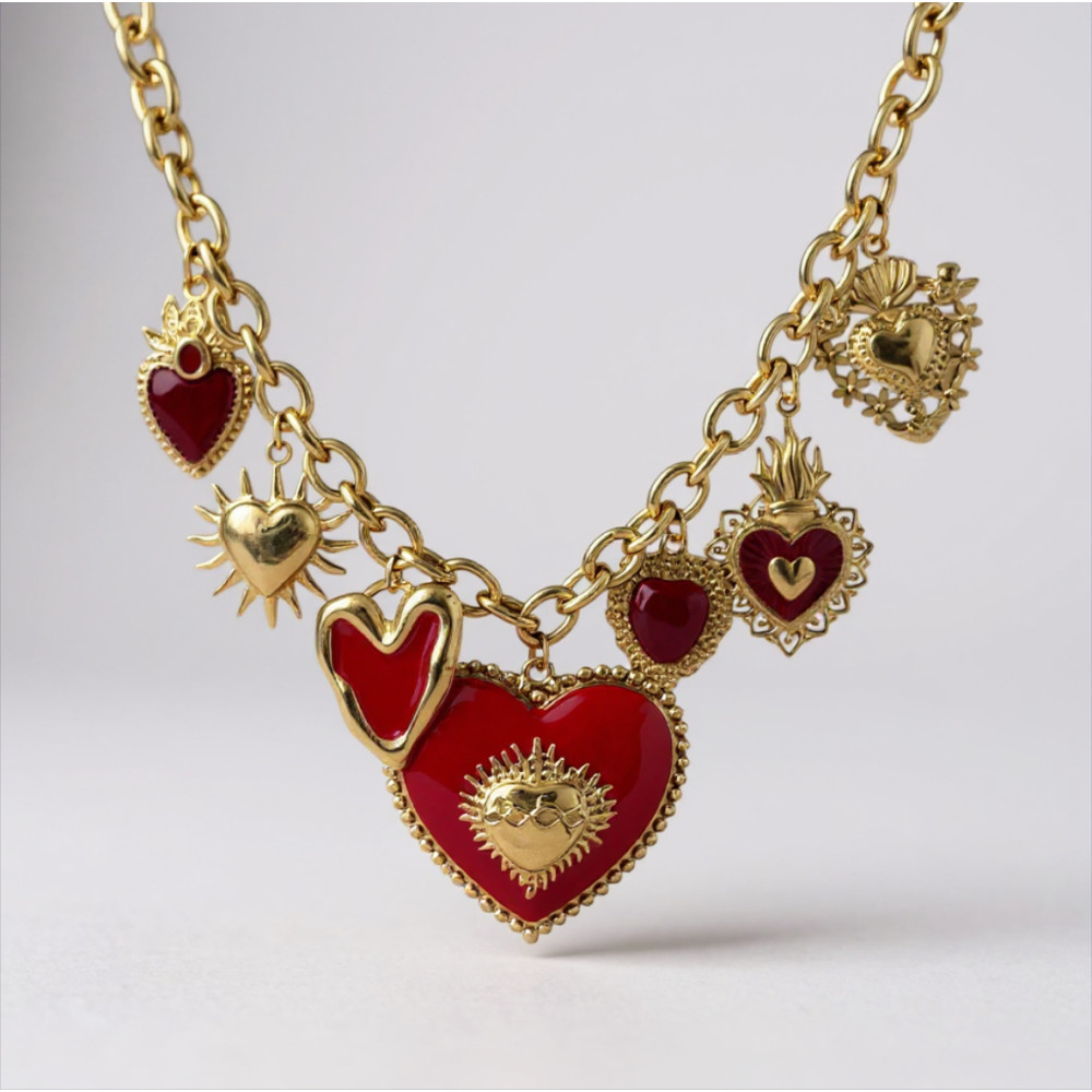 Collier Cœurs Sacrés Rouge en acier inoxydable | Gaou Bijoux