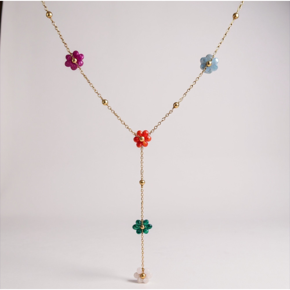 Collier Fleur Multicolore en forme T