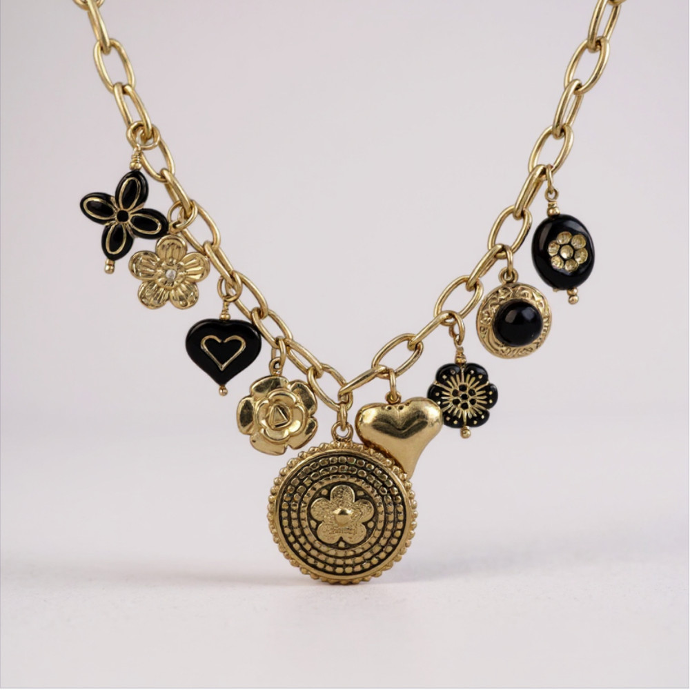 Collier Charms Noir & Or en acier inoxydable | Gaou Bijoux