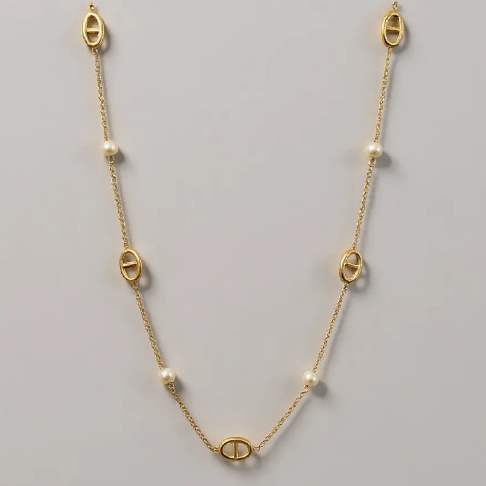 Sautoir Maille Marine & Perles