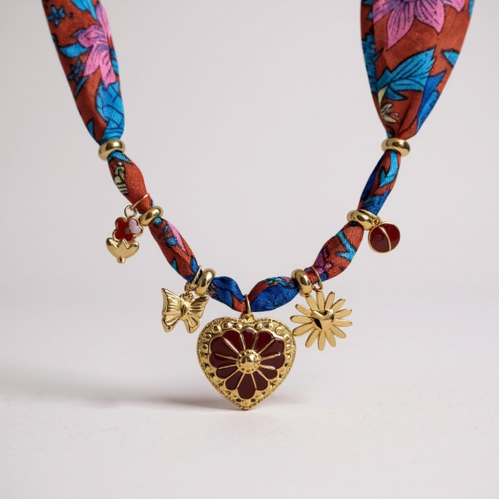 Collier Bandana Fleur Cœur Doré – sautoir pendentif bohème chic | Gaou Bijoux