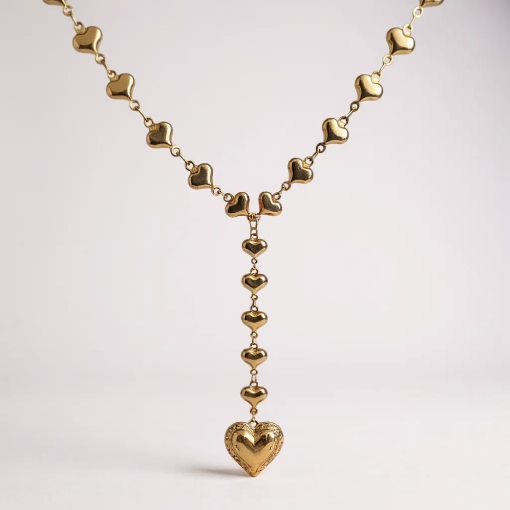 Collier Long Cœurs Dorés – collier romantique et élégant | Gaou Bijoux