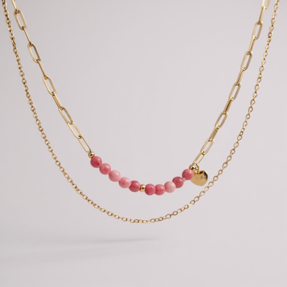 Collier Multirang Perles Colorées & Cœur Doré – déclinaisons blanc, turquoise, rose & multicolore | Gaou Bijoux