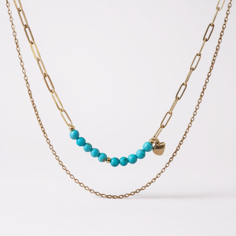 Collier Multirang Perles Colorées & Cœur Doré – déclinaisons blanc, turquoise, rose & multicolore | Gaou Bijoux