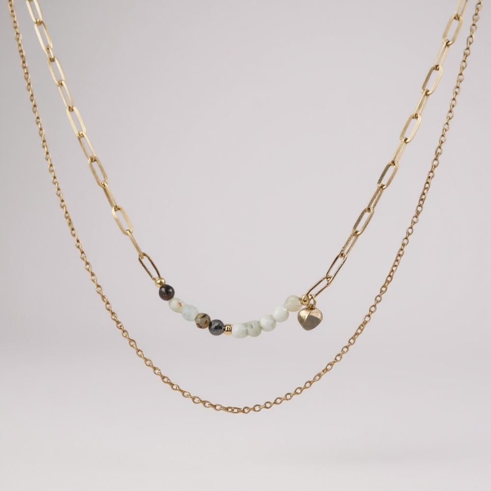 Collier Multirang Perles Colorées & Cœur Doré – déclinaisons blanc, turquoise, rose & multicolore | Gaou Bijoux