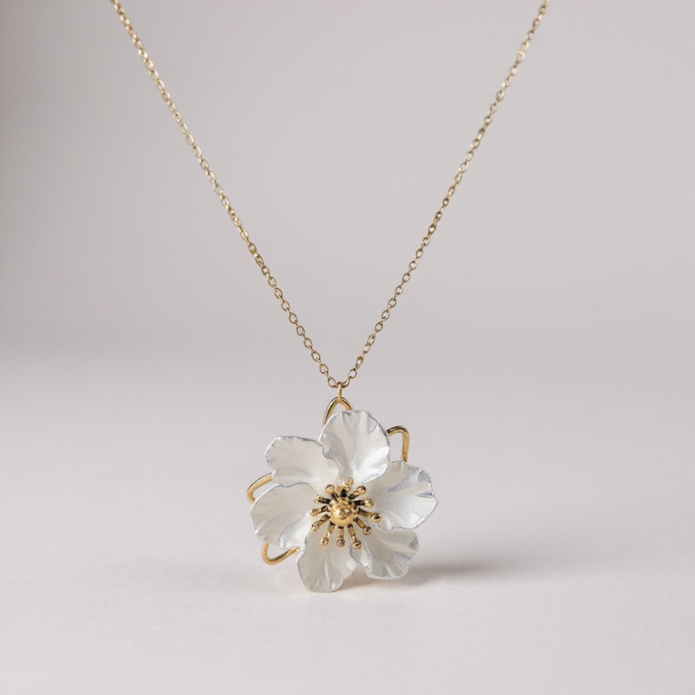 Collier fleur blanche élégance acier inoxydable | Gaou Bijoux