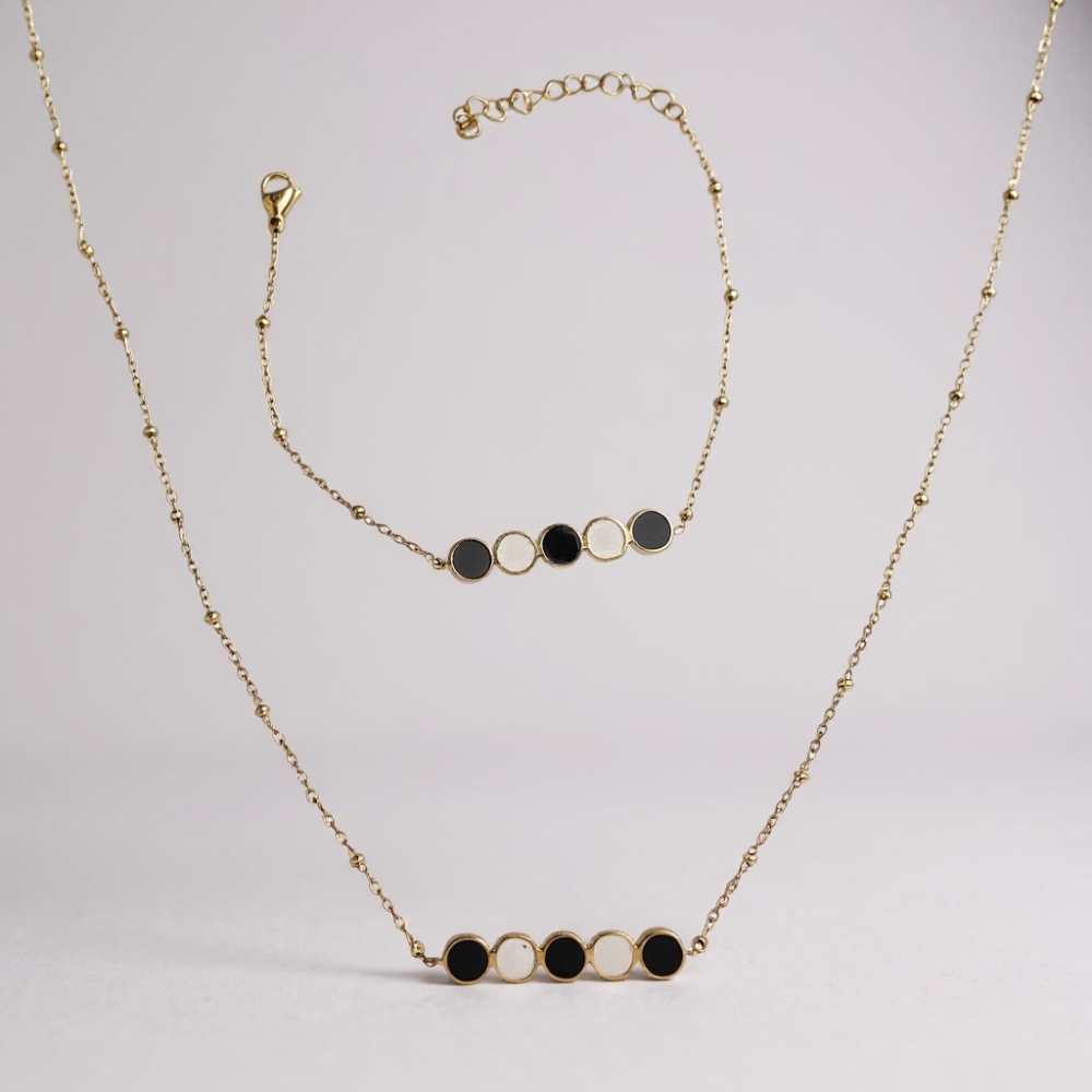 Parure collier et bracelet bicolores noir et blanc acier inoxydable | Gaou Bijoux