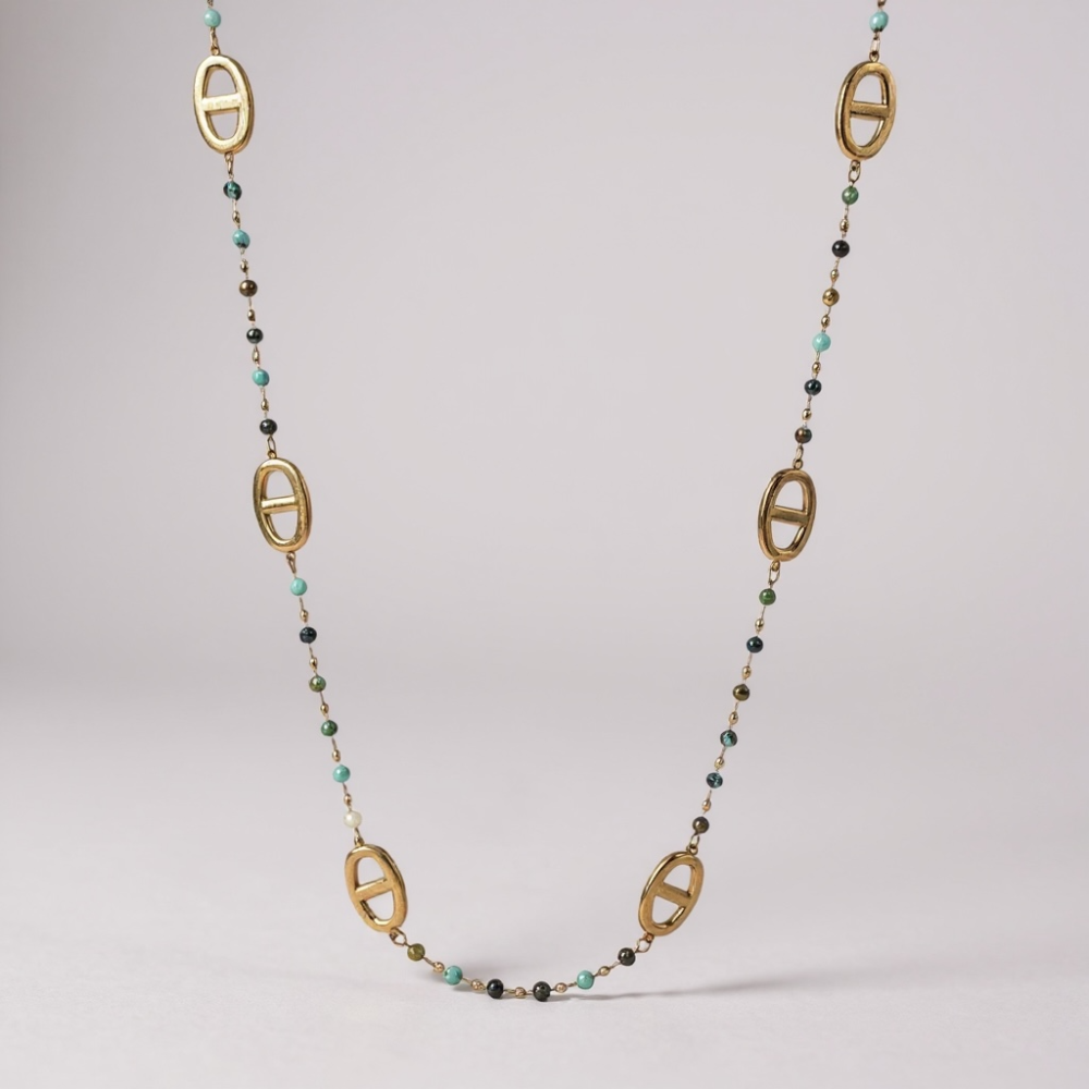 Sautoir maille marine avec perles blanches ou multicolores | Gaou Bijoux