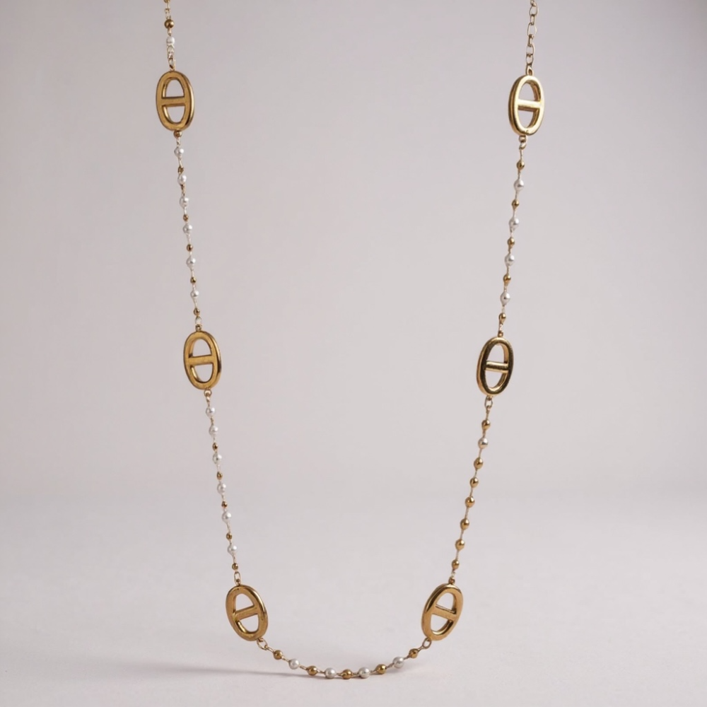 Sautoir maille marine avec perles blanches ou multicolores | Gaou Bijoux