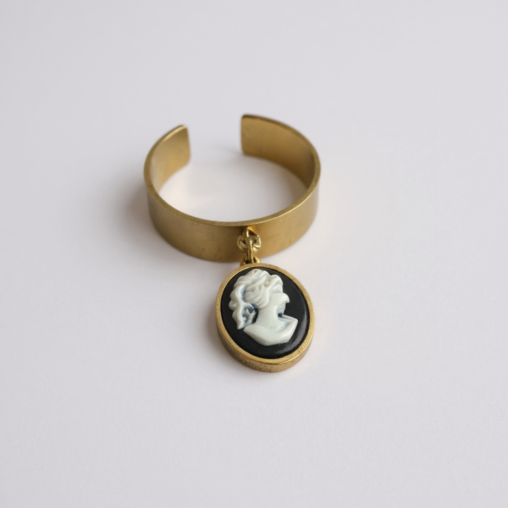 Bague Camée Vintage dorée acier inoxydable | Gaou Bijoux