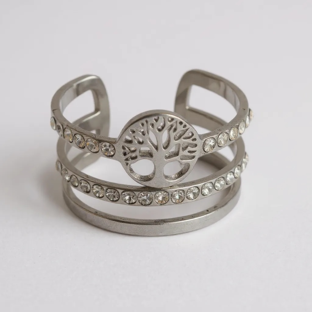 Bague Arbre de Vie strass acier inoxydable argenté | Gaou Bijoux