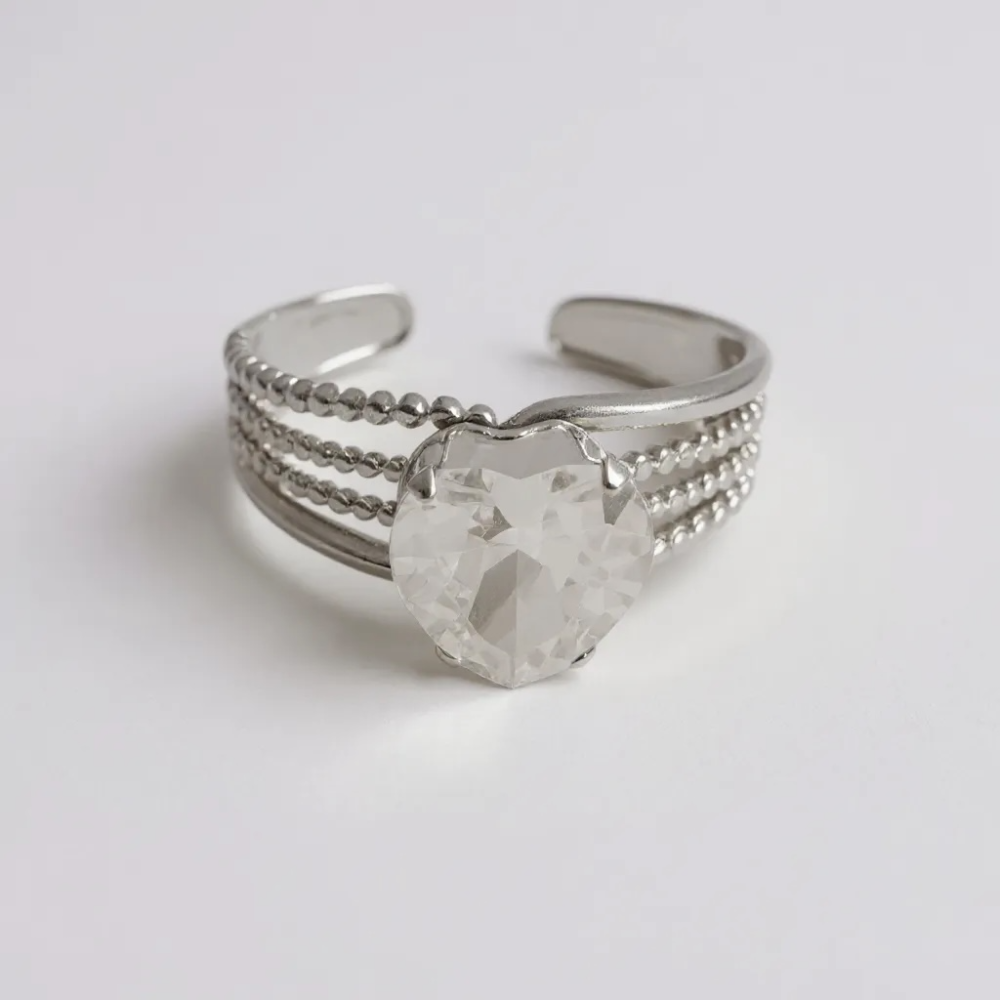 Bague Cœur Cristal acier inoxydable | Gaou Bijoux
