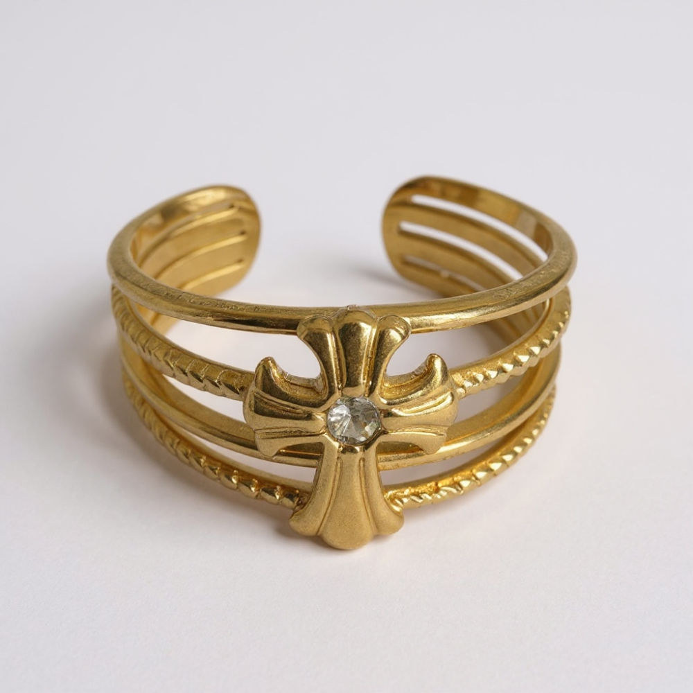 Bague Croix Strass dorée acier inoxydable | Gaou Bijoux