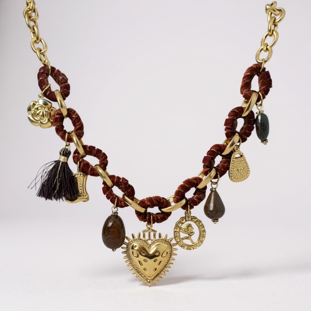 Collier bohème cœur et charms dorés en acier inoxydable | Gaou Bijoux