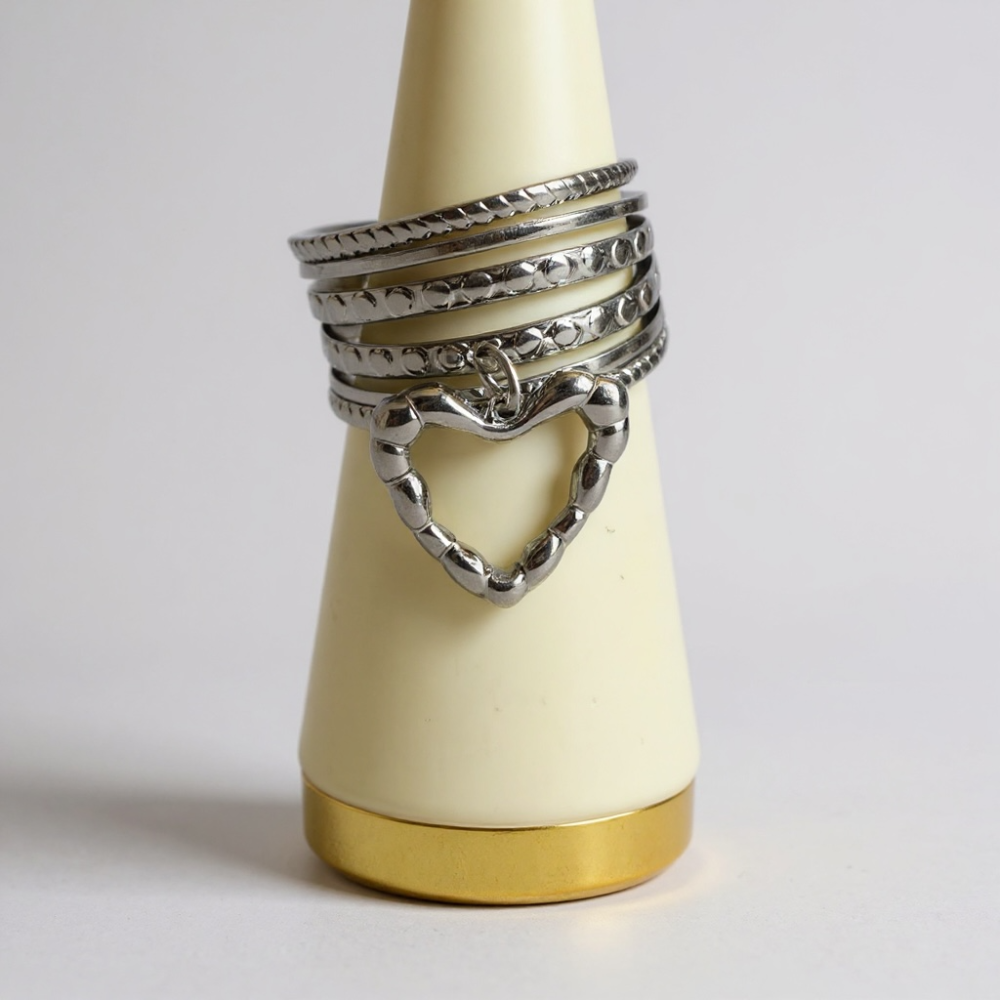 Bague cœur martelé multirang acier inoxydable argenté | Gaou Bijoux