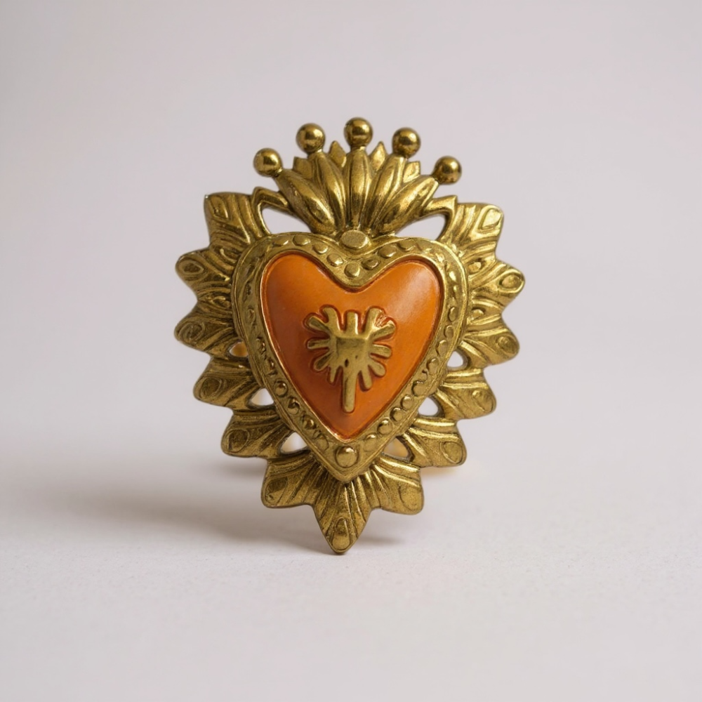 Bague Cœur Sacré dorée émaillée vert ou orange | bijoux acier inoxydable | Gaou Bijoux