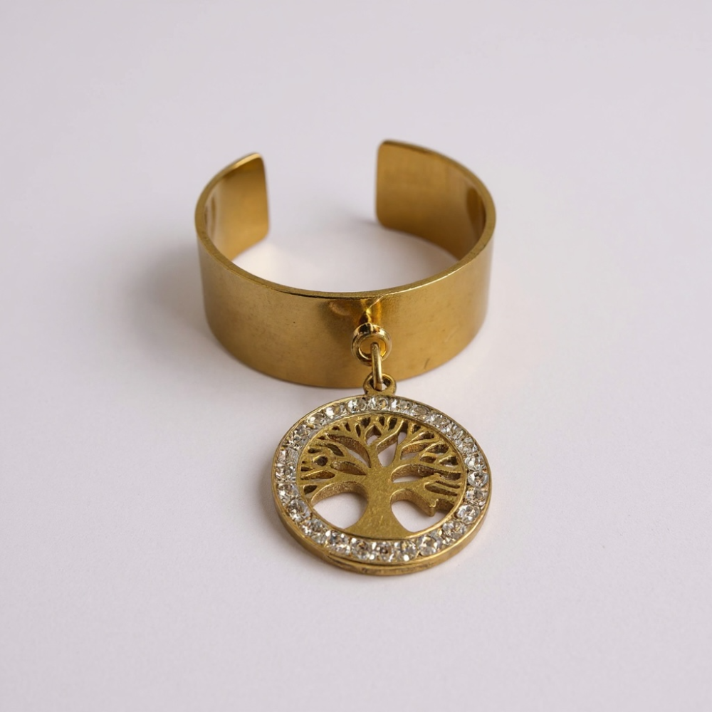 Bague breloque Arbre de Vie dorée acier inoxydable | Gaou Bijoux