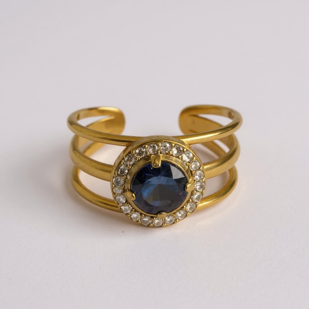 Bague Dorée Pierre Bleu Saphir Multirang | Bijoux acier inoxydable | Gaou Bijoux