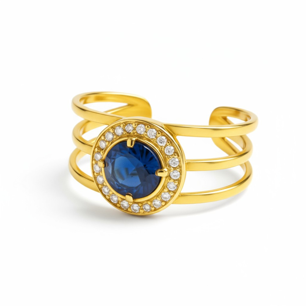 Bague Dorée Pierre Bleu Saphir Multirang | Bijoux acier inoxydable | Gaou Bijoux