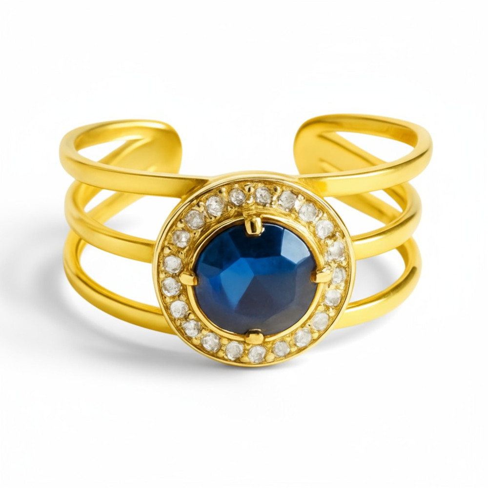 Bague Dorée Pierre Bleu Saphir Multirang | Bijoux acier inoxydable | Gaou Bijoux