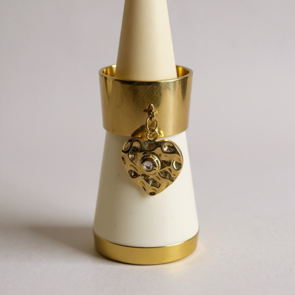 Bague Cœur Doré Martelé Breloque acier inoxydable | Gaou Bijoux