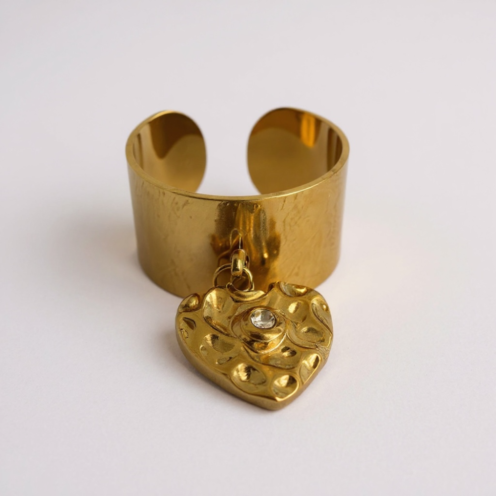 Bague Cœur Doré Martelé Breloque acier inoxydable | Gaou Bijoux