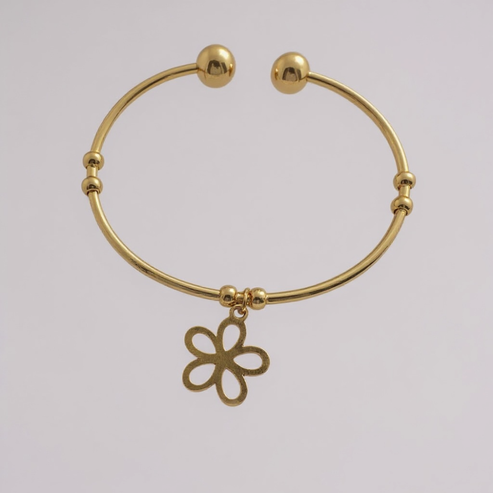 Bracelet jonc fleur en acier inoxydable – Doré ou Argenté, bijoux résistants à l’eau