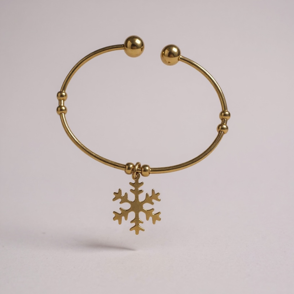 Bracelet jonc flocon en acier inoxydable – Bijou doré ou argenté, résistant à l’eau