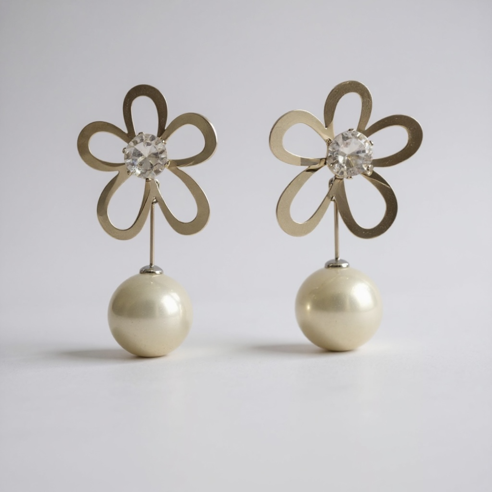 Boucles Fleurs Ajouré & Perle dorées – bijoux acier inoxydable | Gaou Bijoux