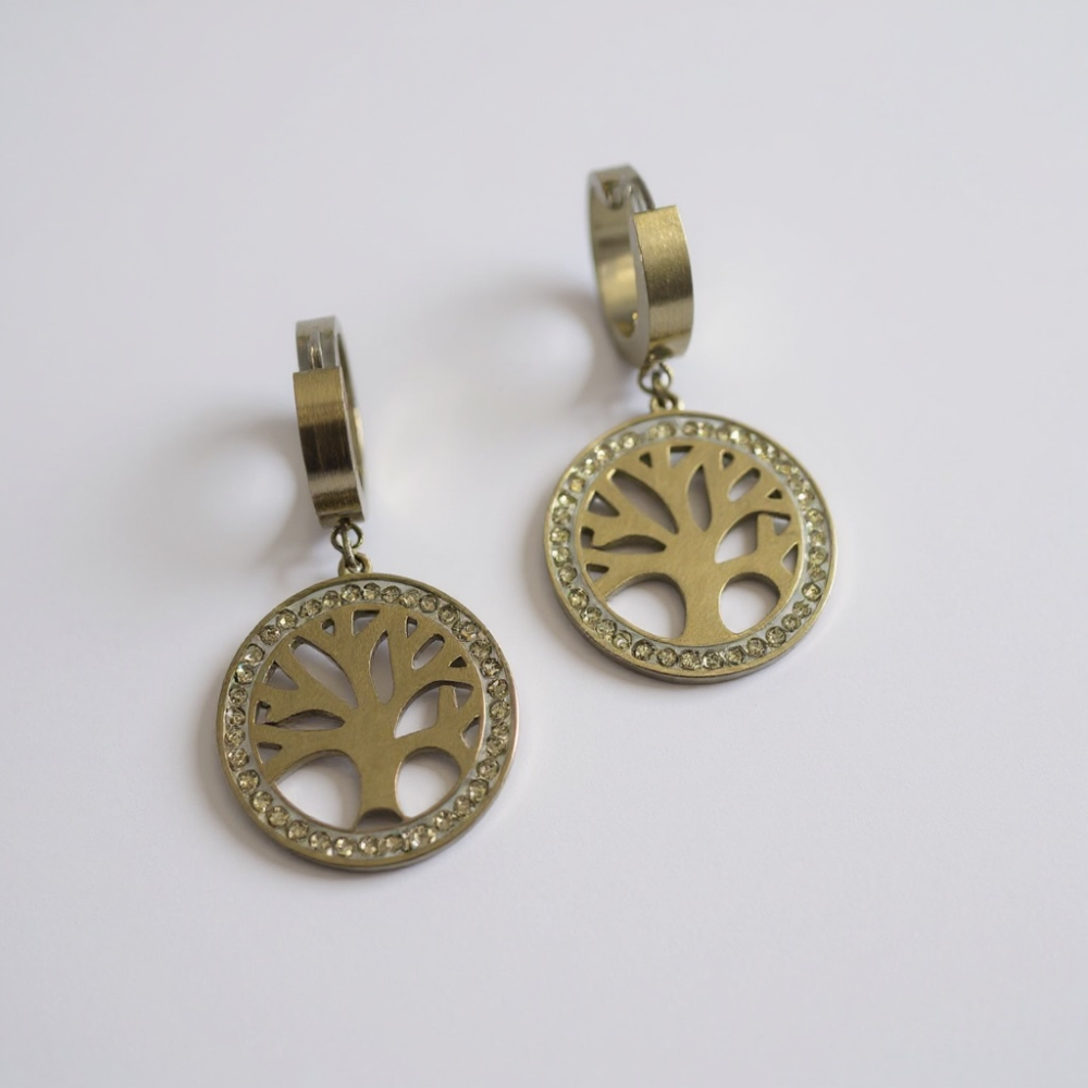 Boucles Arbre de Vie Strassées dorées – bijoux acier inoxydable | Gaou Bijoux