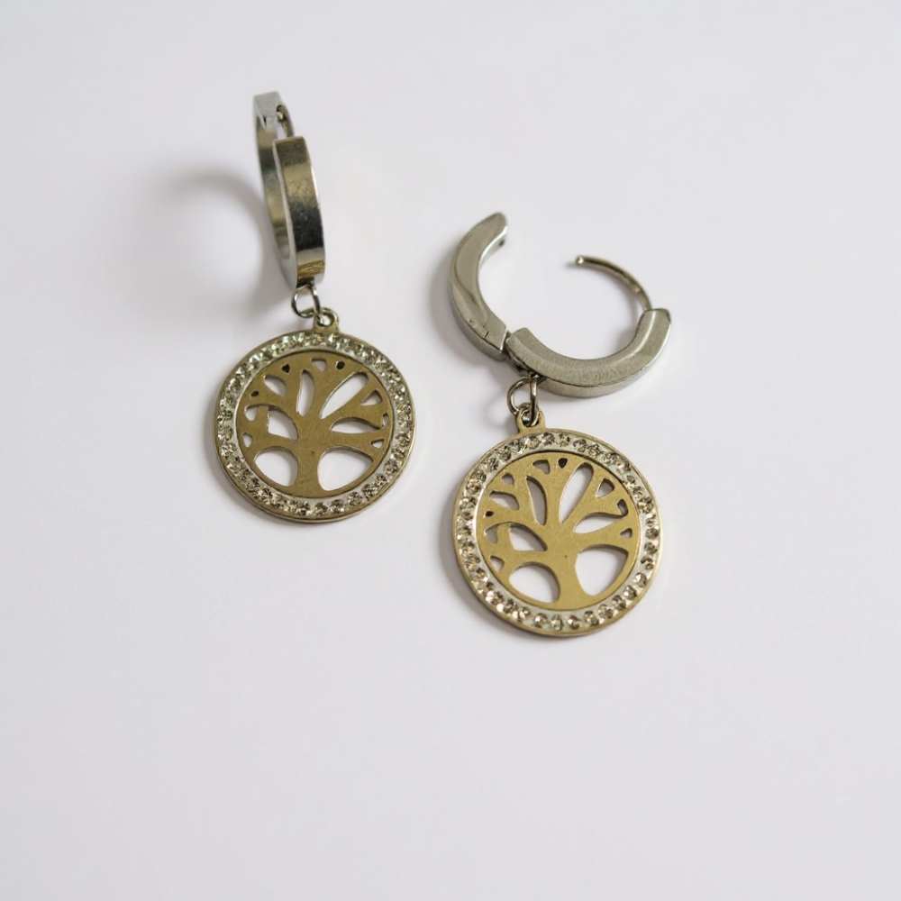 Boucles Arbre de Vie Mini Strassées argentées – bijoux acier inoxydable | Gaou Bijoux