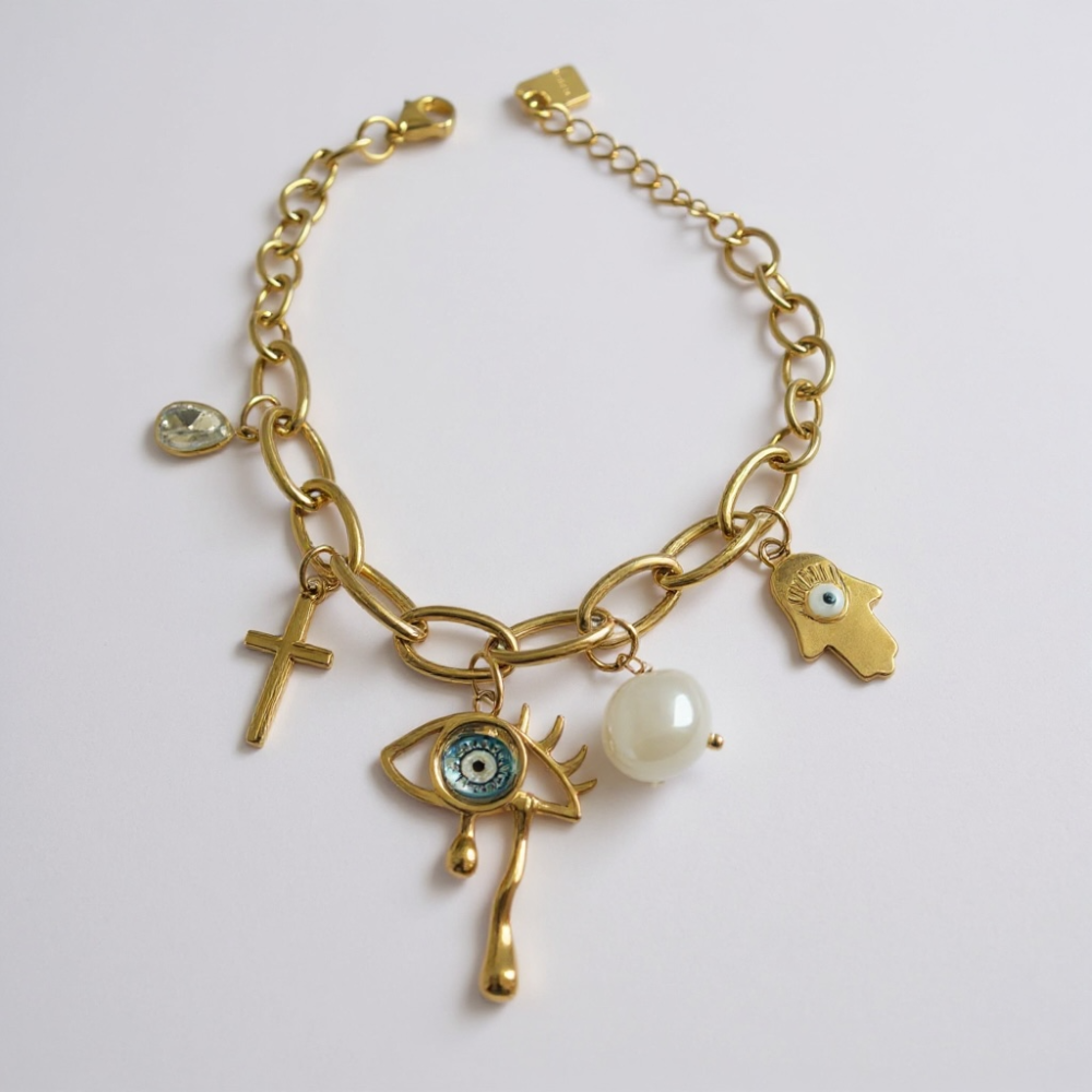 Bracelet Talismans Dorés avec breloques mystiques - bijoux acier inoxydable | Gaou Bijoux