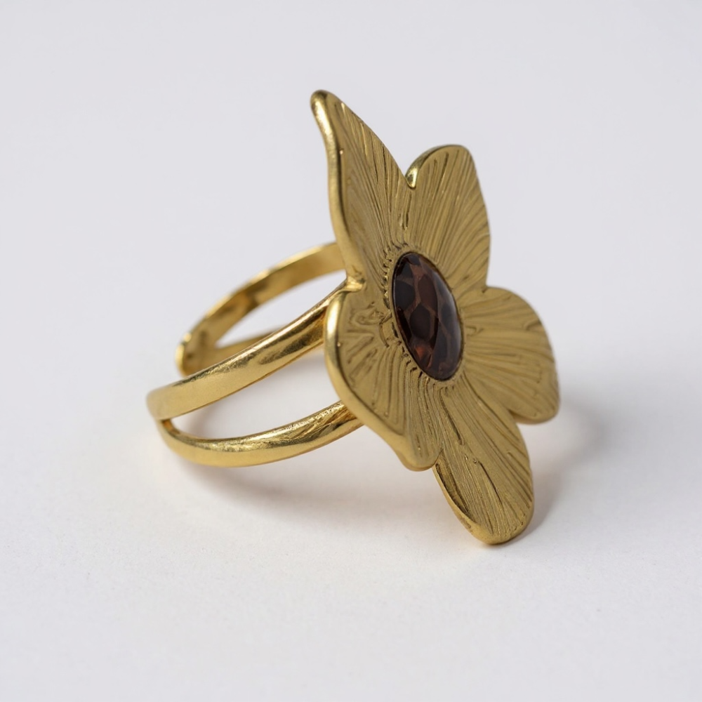 Bague fleur léopard dorée – bague acier inoxydable | Gaou Bijoux
