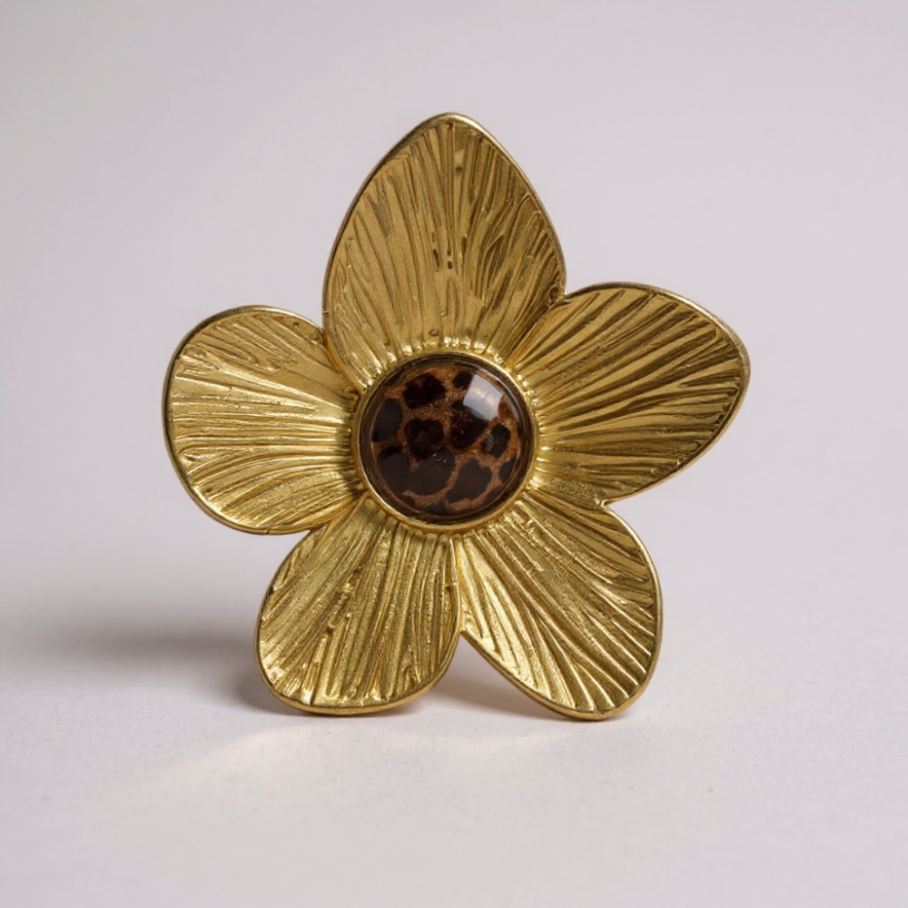 Bague fleur léopard dorée – bague acier inoxydable | Gaou Bijoux