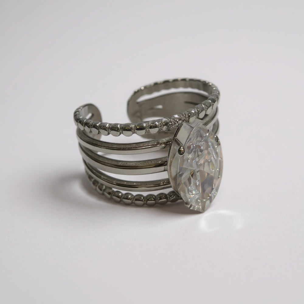 Bague multi-anneaux cristal marquise doré ou argenté – bague acier inoxydable | Gaou Bijoux