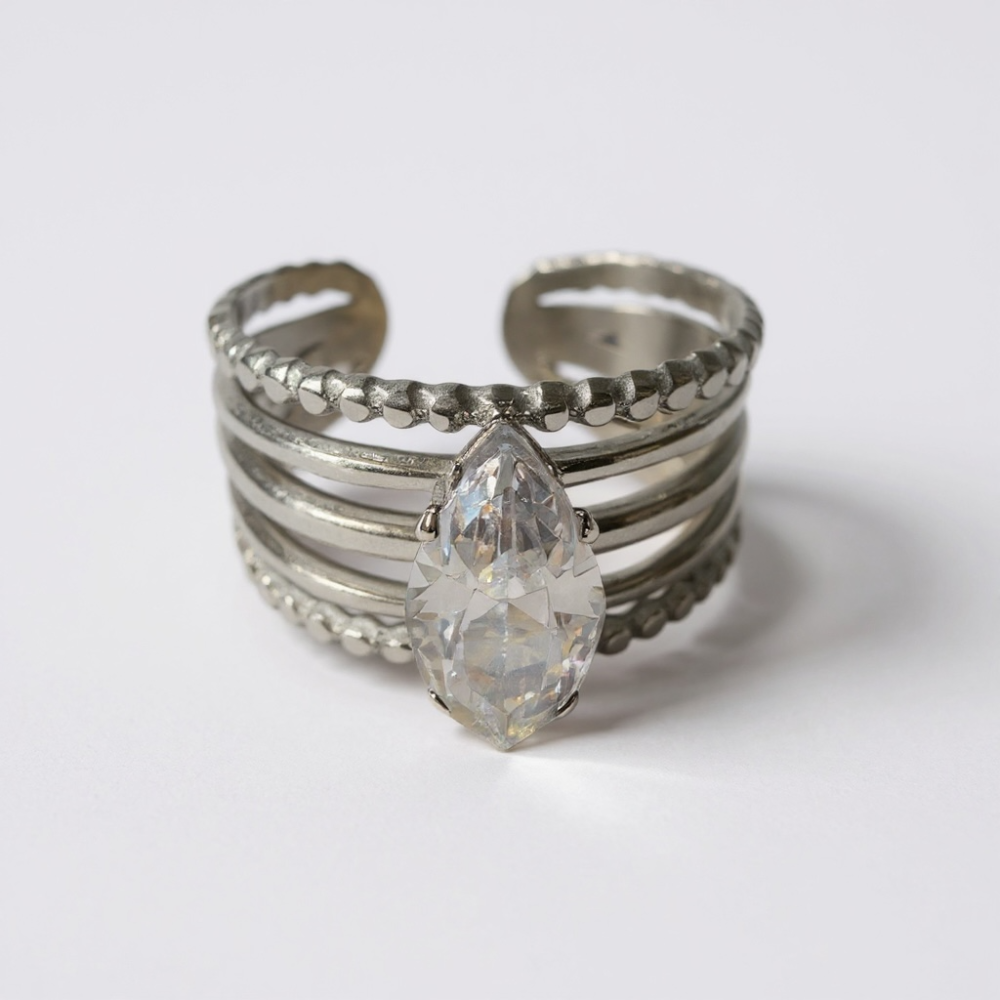 Bague multi-anneaux cristal marquise doré ou argenté – bague acier inoxydable | Gaou Bijoux