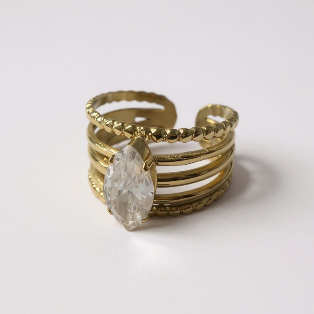 Bague multi-anneaux cristal marquise doré ou argenté – bague acier inoxydable | Gaou Bijoux