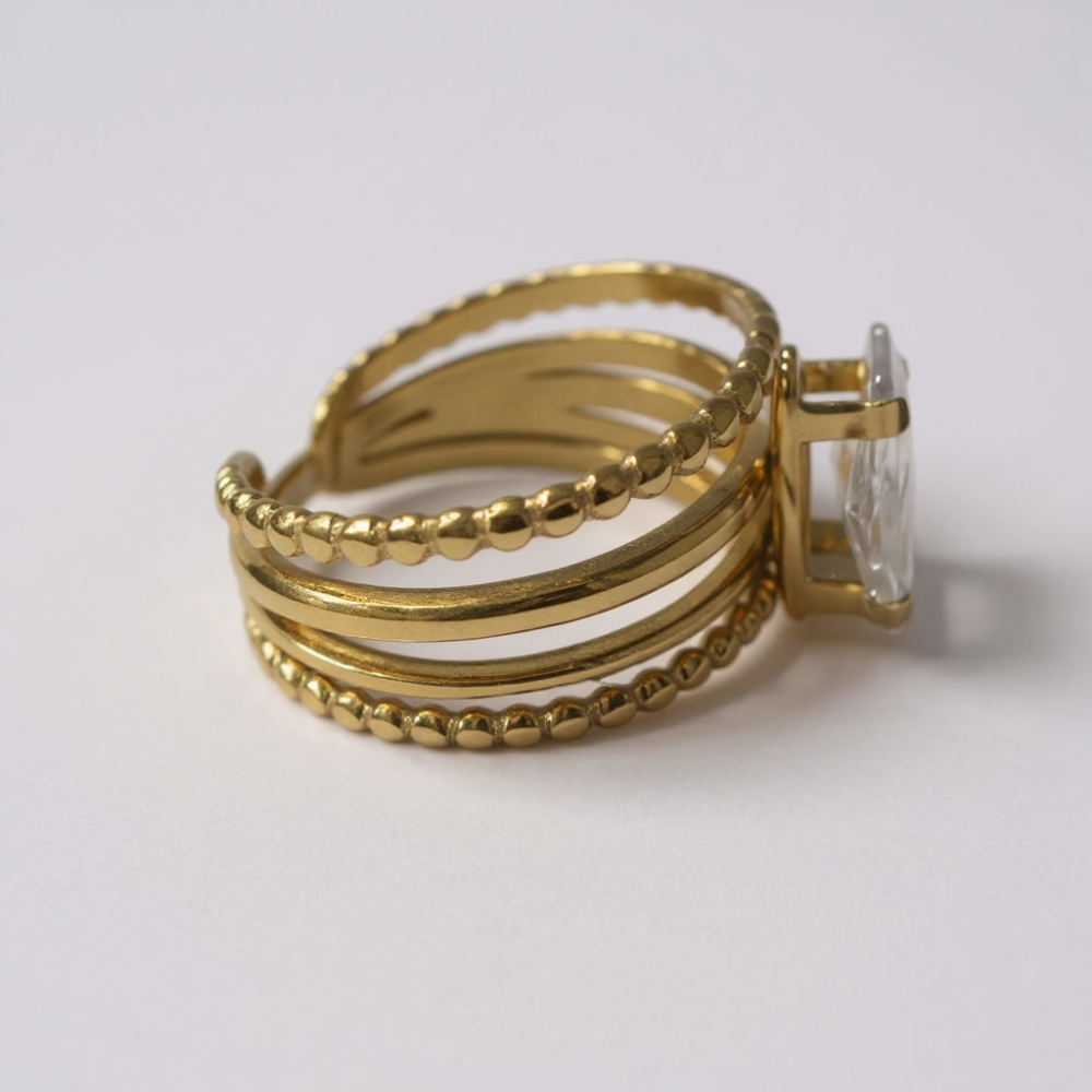 Bague multi-anneaux cristal marquise doré ou argenté – bague acier inoxydable | Gaou Bijoux